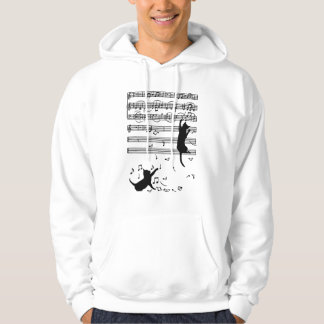 Funny Black Cat Climbing Playing Sheet Music Note Hoodie