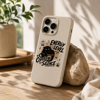 Funny Black Cat Coffee iPhone 15 Pro Max Case