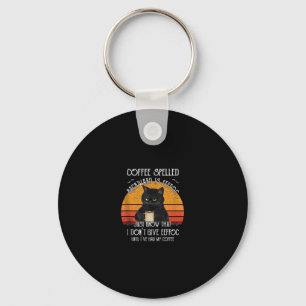 Funny Black Cat coffee spelled backwards is eeffoc Keychain