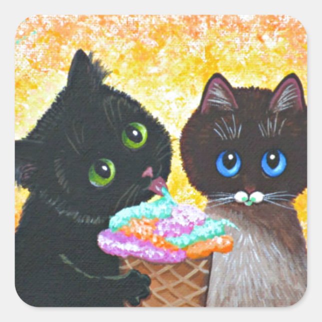 Funny Black Cat Creationarts Square Sticker (Front)