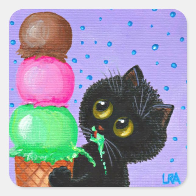Funny Black Cat Creationarts Square Sticker (Front)