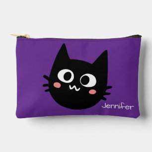 Funny Black Cat Custom Purple Accessory Pouch
