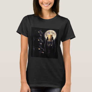 Funny Black Cat Drink Boba Tea Moonlight Men Women T-Shirt