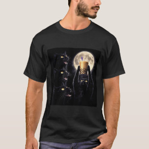 Funny Black Cat Drink Boba Tea Moonlight Men Women T-Shirt