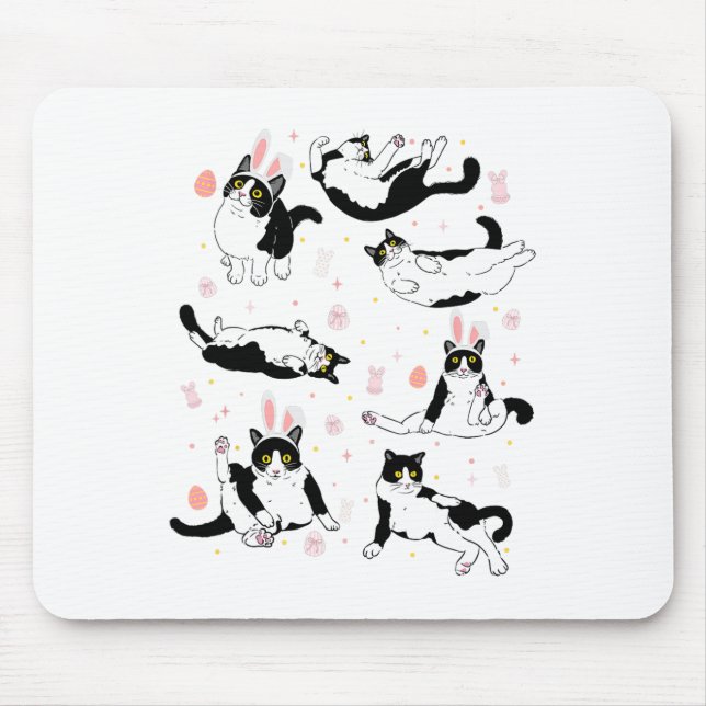 Funny Black Cat Easter Egg Happy Easter Bunny Tuxe Mouse Pad (Front)