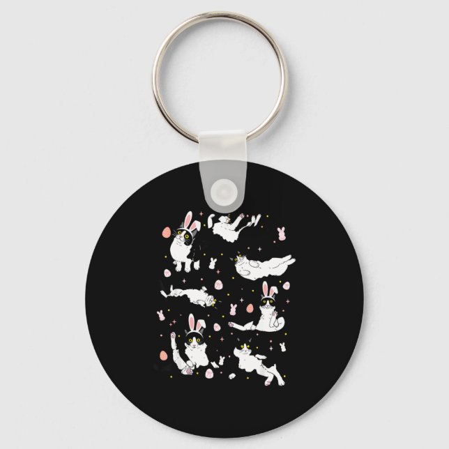 Funny black cat easter egg  keychain (Front)