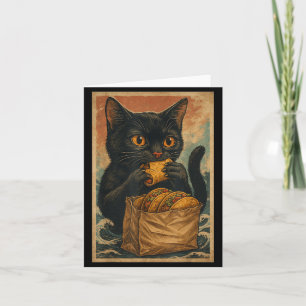 Funny Black Cat Eating Tacos Retro Japanese Card