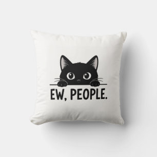 Funny Black Cat "EW, PEOPLE." Coffee Mug Cute In Throw Pillow