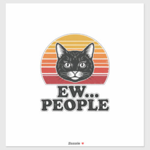 Funny Black Cat Ew People Retro Sunset T-Shirt Des
