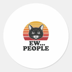 Funny Black Cat Ew People Retro Sunset T-Shirt Des Classic Round Sticker