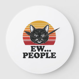 Funny Black Cat Ew People Retro Sunset T-Shirt Des Large Clock