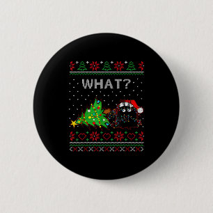 Funny Black Cat Gift Pushing Christmas Tree Over C 2 Inch Round Button