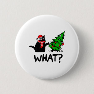 Funny Black Cat Gift Pushing Christmas Tree Over C 2 Inch Round Button