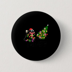 Funny Black Cat Gift Pushing Christmas Tree Over C 2 Inch Round Button