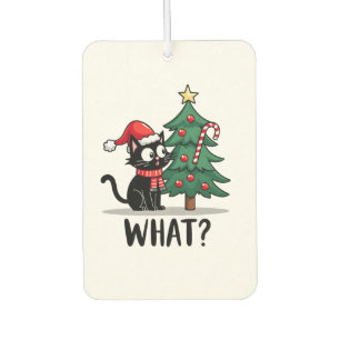 Funny Black Cat Gift Pushing Christmas Tree Over C Air Freshener