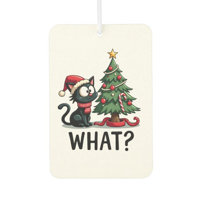 Funny Black Cat Gift Pushing Christmas Tree Over C Air Freshener (Front)