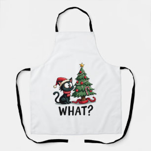 Funny Black Cat Gift Pushing Christmas Tree Over C Apron