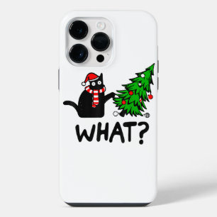 Funny Black Cat Gift Pushing Christmas Tree Over C iPhone 14 Pro Max Case