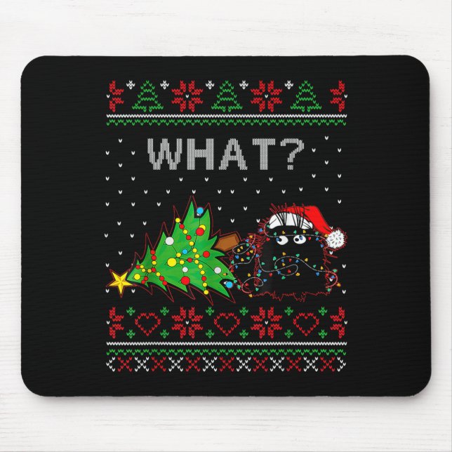 Funny Black Cat Gift Pushing Christmas Tree Over C Mouse Pad (Front)