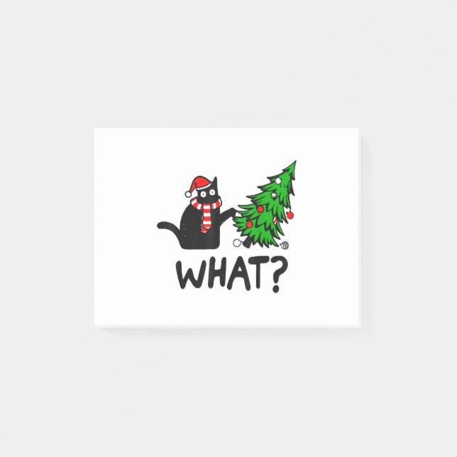 Funny Black Cat Gift Pushing Christmas Tree Over C Post-it Notes (Front)