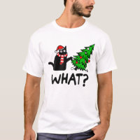 Funny Black Cat Gift Pushing Christmas Tree Over C