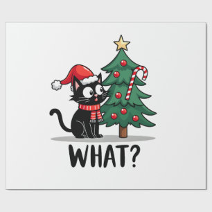 Funny Black Cat Gift Pushing Christmas Tree Over C Wrapping Paper