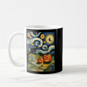 Funny Black Cat Halloween Starry Night Painting Coffee Mug