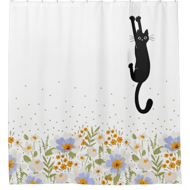 Funny Black Cat Hanging On Floral (Front)