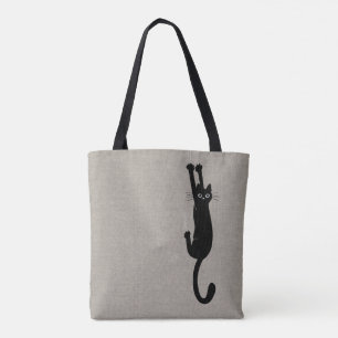 Funny Black Cat Hanging On Humourous Kitty Tote Bag