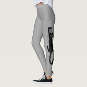 Funny Black Cat Hanging On Leggings