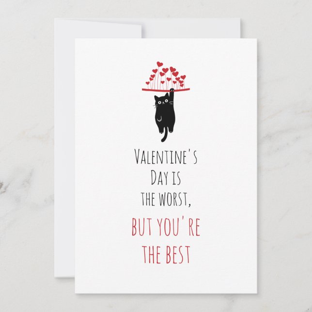 Funny Black Cat Hanging Out Anti Valentine's Day Holiday Card (Front)