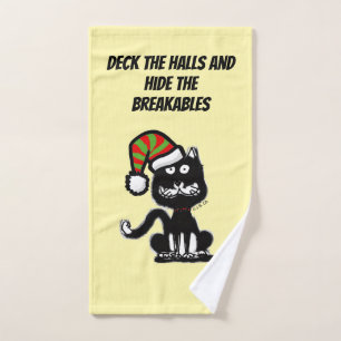 Funny Black Cat Holiday Humour Festive Cat Bath Towel Set