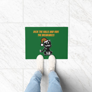 Funny Black Cat Holiday Humour Festive Cat Doormat