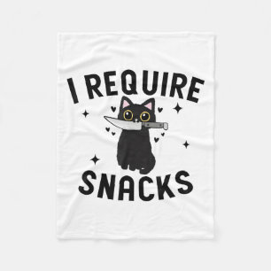 Funny Black Cat, I Require Snacks Fleece Blanket