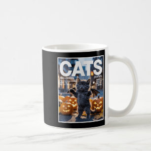 Funny Black Cat In Bat Costume Cute Halloween Zine Coffee Mug