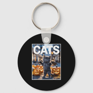 Funny Black Cat In Bat Costume Cute Halloween Zine Keychain