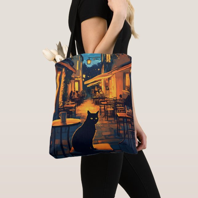 Funny Black cat in the Restaurant Tote Bag (Close Up)