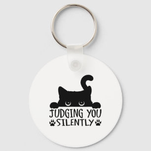 Funny Black Cat Judging You Silently Sarcastic Cat Keychain