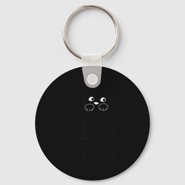 Funny Black Cat Kit-Tea Graphic Keychain (Front)