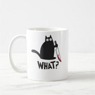 Funny Black Cat Knife What Meme Dark Humour Feline Coffee Mug