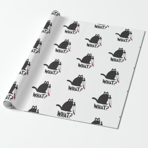 Funny Black Cat Knife What Meme Dark Humour Feline Wrapping Paper