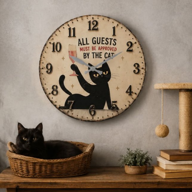 Funny Black Cat  Large Clock (Creator Uploaded)