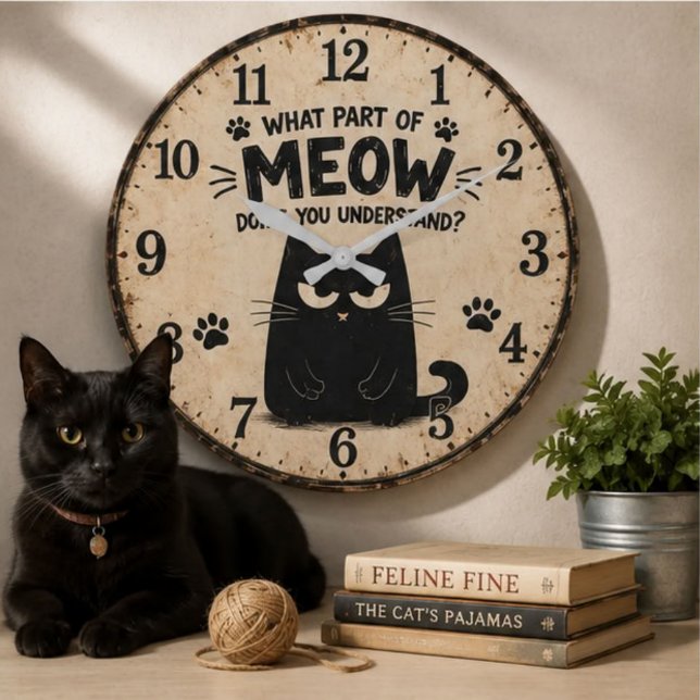 Funny Black Cat Large Clock (Creator Uploaded)
