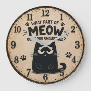 Funny Black Cat Large Clock