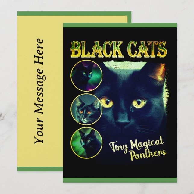 Funny Black Cat Lover Faux Bootleg 90s Graphic Holiday Card (Front/Back)