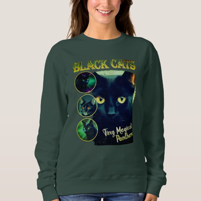 Funny Black Cat Lover Faux Bootleg 90s Graphic Sweatshirt (Front)