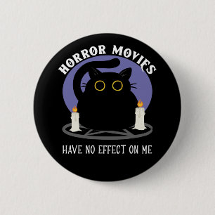 Funny Black Cat Loves Horror Movie 2 Inch Round Button