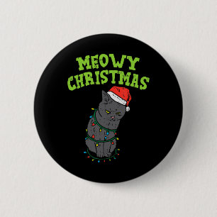 Funny Black Cat Meowy Christmas Funny Cat Men Boys 2 Inch Round Button