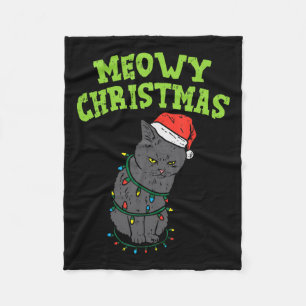 Funny Black Cat Meowy Christmas Funny Cat Men Boys Fleece Blanket