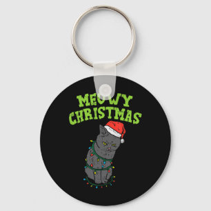 Funny Black Cat Meowy Christmas Funny Cat Men Boys Keychain